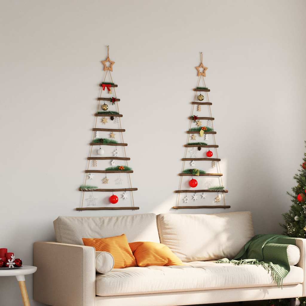 Hanging Christmas Trees with Top Stars 2 pcs 55x120 cm Natural Branch